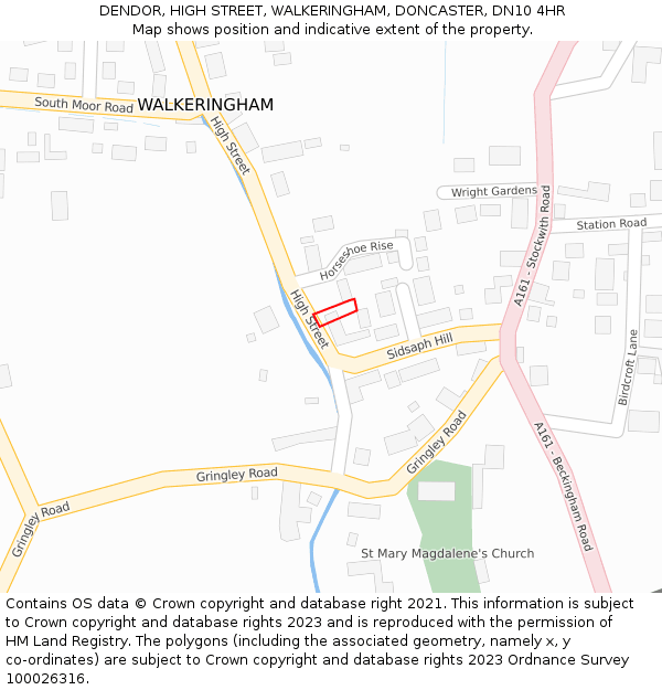 DENDOR, HIGH STREET, WALKERINGHAM, DONCASTER, DN10 4HR: Location map and indicative extent of plot
