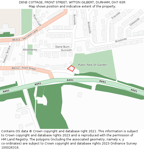 DENE COTTAGE, FRONT STREET, WITTON GILBERT, DURHAM, DH7 6SR: Location map and indicative extent of plot
