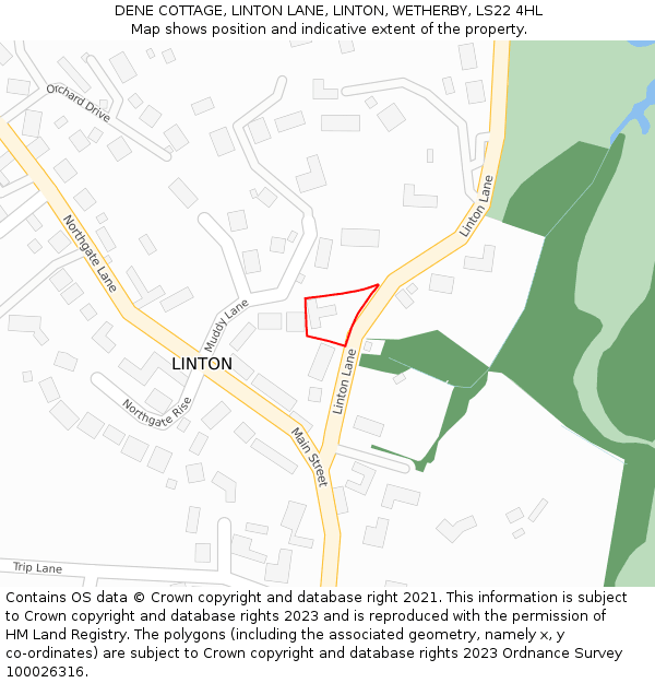 DENE COTTAGE, LINTON LANE, LINTON, WETHERBY, LS22 4HL: Location map and indicative extent of plot