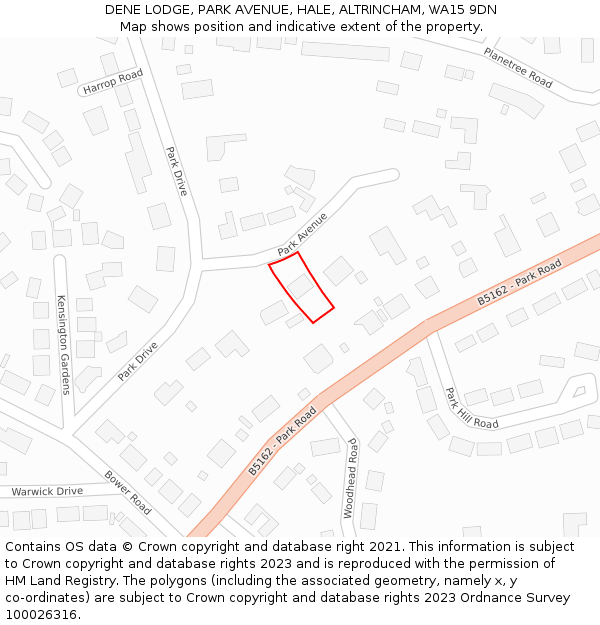 DENE LODGE, PARK AVENUE, HALE, ALTRINCHAM, WA15 9DN: Location map and indicative extent of plot