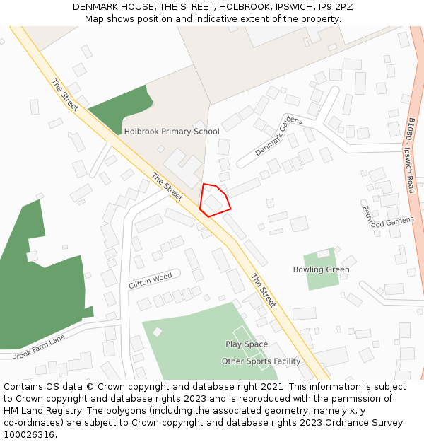 DENMARK HOUSE, THE STREET, HOLBROOK, IPSWICH, IP9 2PZ: Location map and indicative extent of plot