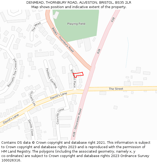 DENMEAD, THORNBURY ROAD, ALVESTON, BRISTOL, BS35 2LR: Location map and indicative extent of plot