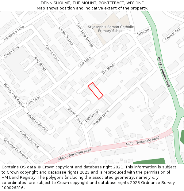 DENNISHOLME, THE MOUNT, PONTEFRACT, WF8 1NE: Location map and indicative extent of plot