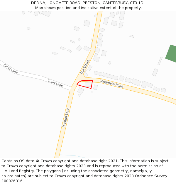 DERINA, LONGMETE ROAD, PRESTON, CANTERBURY, CT3 1DL: Location map and indicative extent of plot