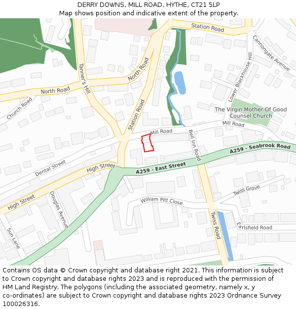 DERRY DOWNS, MILL ROAD, HYTHE, CT21 5LP: Location map and indicative extent of plot
