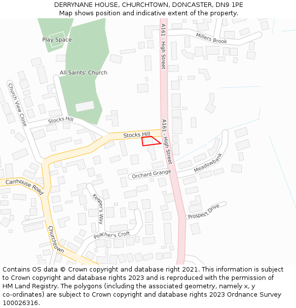 DERRYNANE HOUSE, CHURCHTOWN, DONCASTER, DN9 1PE: Location map and indicative extent of plot