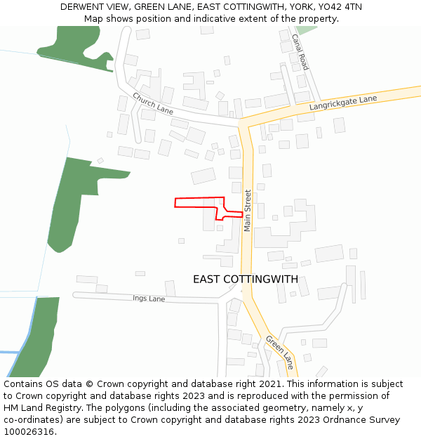 DERWENT VIEW, GREEN LANE, EAST COTTINGWITH, YORK, YO42 4TN: Location map and indicative extent of plot