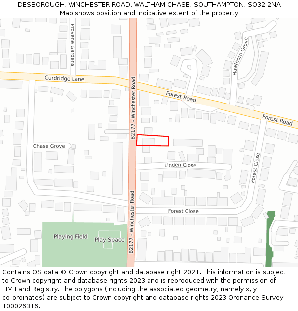 DESBOROUGH, WINCHESTER ROAD, WALTHAM CHASE, SOUTHAMPTON, SO32 2NA: Location map and indicative extent of plot