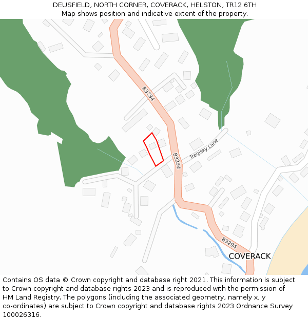 DEUSFIELD, NORTH CORNER, COVERACK, HELSTON, TR12 6TH: Location map and indicative extent of plot