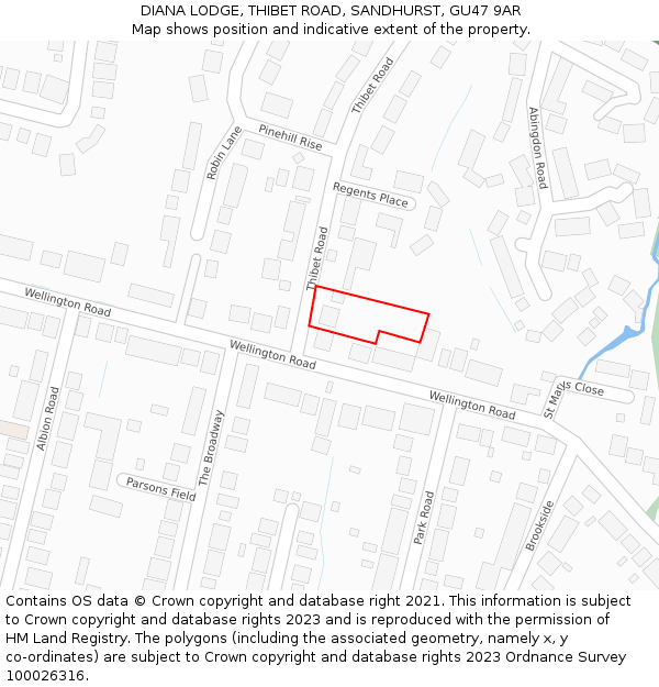 DIANA LODGE, THIBET ROAD, SANDHURST, GU47 9AR: Location map and indicative extent of plot