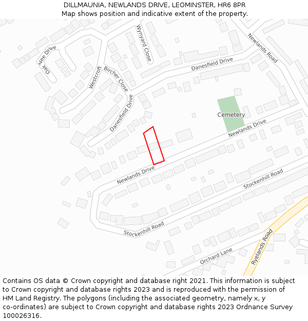 DILLMAUNIA, NEWLANDS DRIVE, LEOMINSTER, HR6 8PR: Location map and indicative extent of plot