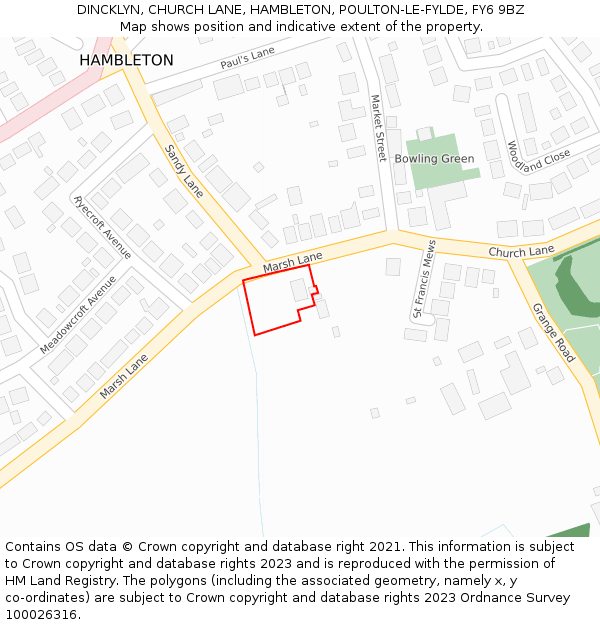 DINCKLYN, CHURCH LANE, HAMBLETON, POULTON-LE-FYLDE, FY6 9BZ: Location map and indicative extent of plot