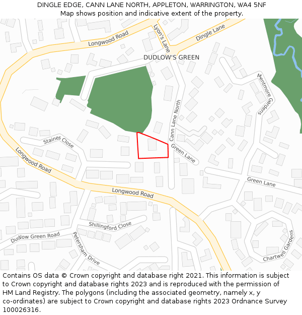 DINGLE EDGE, CANN LANE NORTH, APPLETON, WARRINGTON, WA4 5NF: Location map and indicative extent of plot