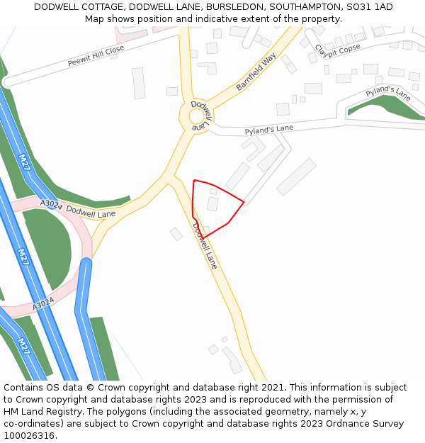 DODWELL COTTAGE, DODWELL LANE, BURSLEDON, SOUTHAMPTON, SO31 1AD: Location map and indicative extent of plot