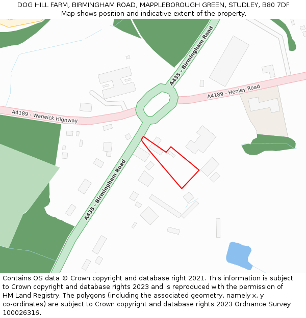 DOG HILL FARM, BIRMINGHAM ROAD, MAPPLEBOROUGH GREEN, STUDLEY, B80 7DF: Location map and indicative extent of plot