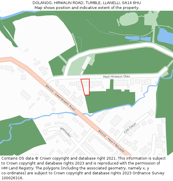 DOLANOG, HIRWAUN ROAD, TUMBLE, LLANELLI, SA14 6HU: Location map and indicative extent of plot