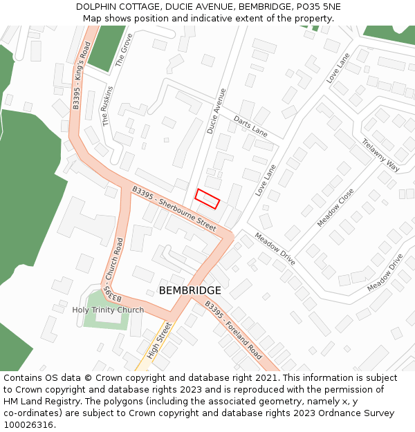 DOLPHIN COTTAGE, DUCIE AVENUE, BEMBRIDGE, PO35 5NE: Location map and indicative extent of plot