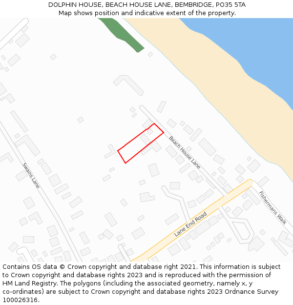 DOLPHIN HOUSE, BEACH HOUSE LANE, BEMBRIDGE, PO35 5TA: Location map and indicative extent of plot