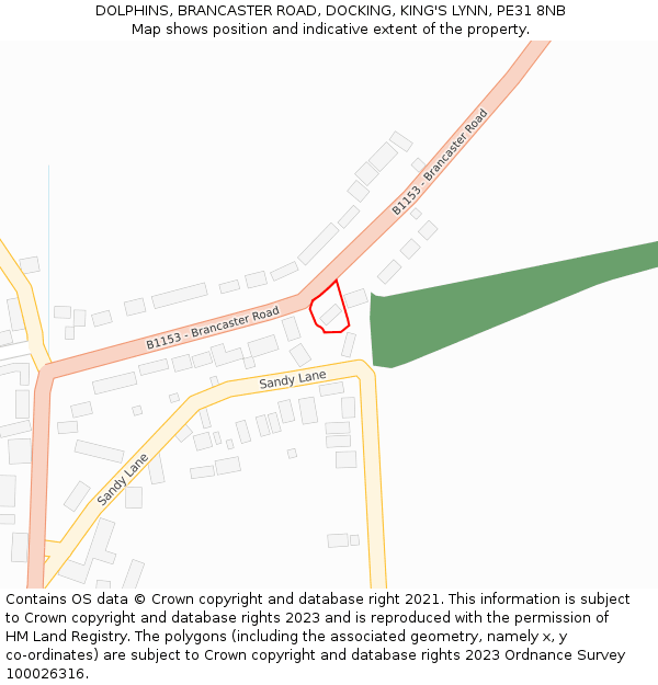 DOLPHINS, BRANCASTER ROAD, DOCKING, KING'S LYNN, PE31 8NB: Location map and indicative extent of plot