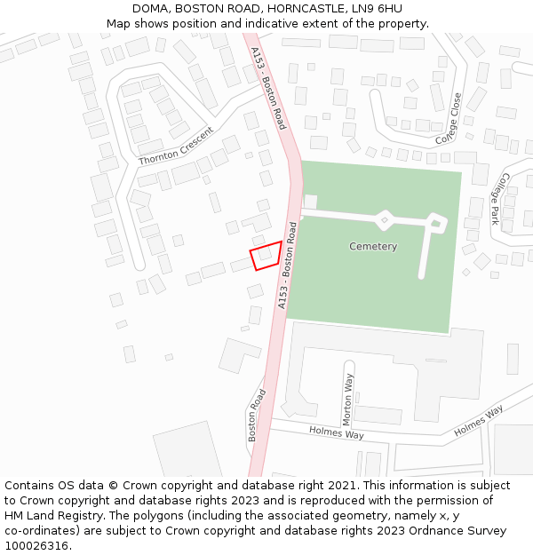 DOMA, BOSTON ROAD, HORNCASTLE, LN9 6HU: Location map and indicative extent of plot
