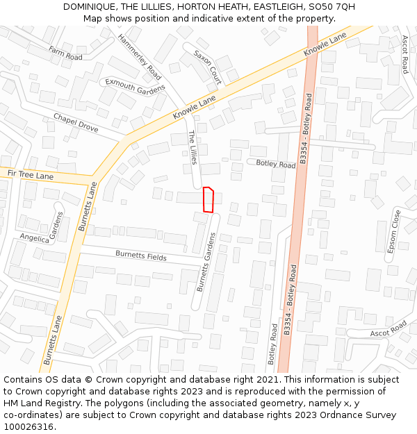 DOMINIQUE, THE LILLIES, HORTON HEATH, EASTLEIGH, SO50 7QH: Location map and indicative extent of plot