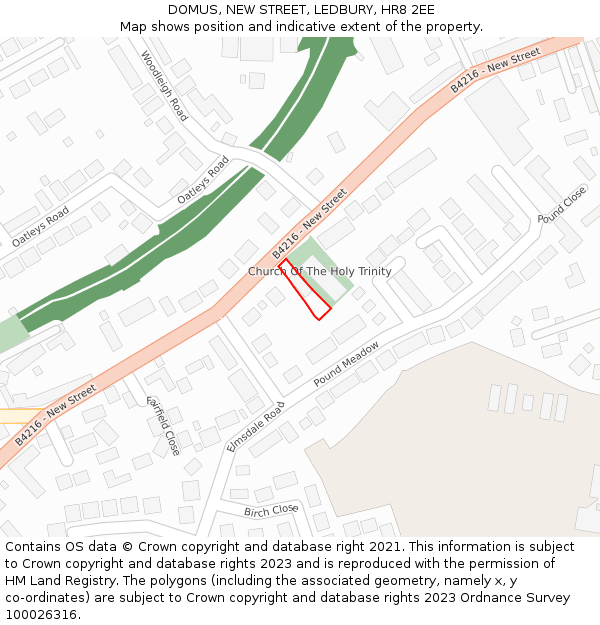 DOMUS, NEW STREET, LEDBURY, HR8 2EE: Location map and indicative extent of plot