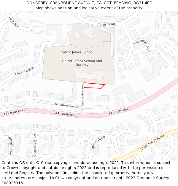 DONDERRY, CRANBOURNE AVENUE, CALCOT, READING, RG31 4RD: Location map and indicative extent of plot