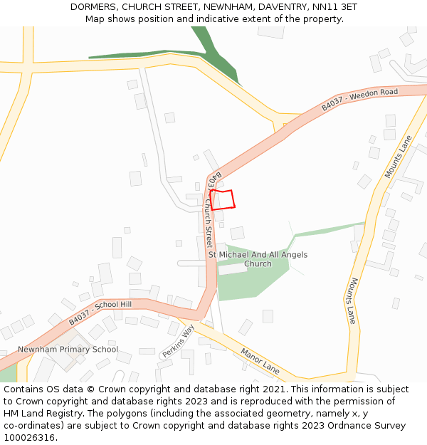 DORMERS, CHURCH STREET, NEWNHAM, DAVENTRY, NN11 3ET: Location map and indicative extent of plot