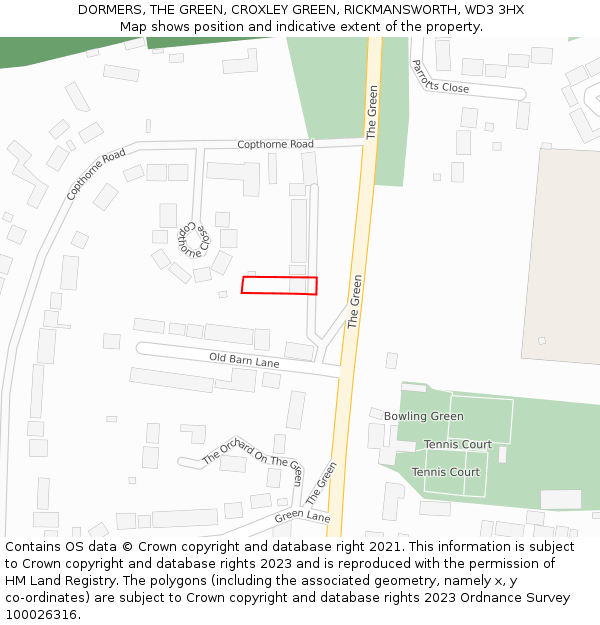 DORMERS, THE GREEN, CROXLEY GREEN, RICKMANSWORTH, WD3 3HX: Location map and indicative extent of plot