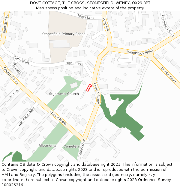 DOVE COTTAGE, THE CROSS, STONESFIELD, WITNEY, OX29 8PT: Location map and indicative extent of plot
