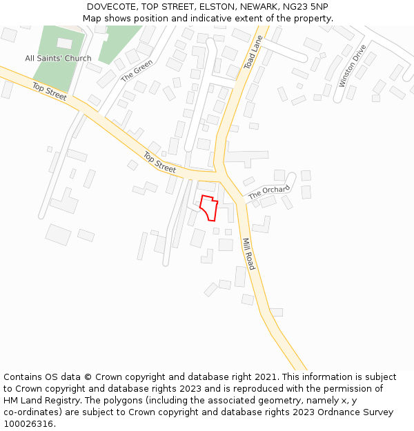 DOVECOTE, TOP STREET, ELSTON, NEWARK, NG23 5NP: Location map and indicative extent of plot