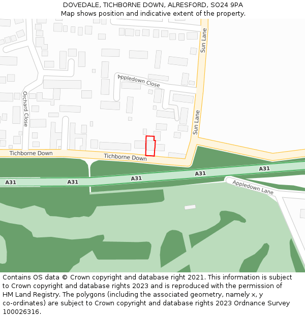 DOVEDALE, TICHBORNE DOWN, ALRESFORD, SO24 9PA: Location map and indicative extent of plot