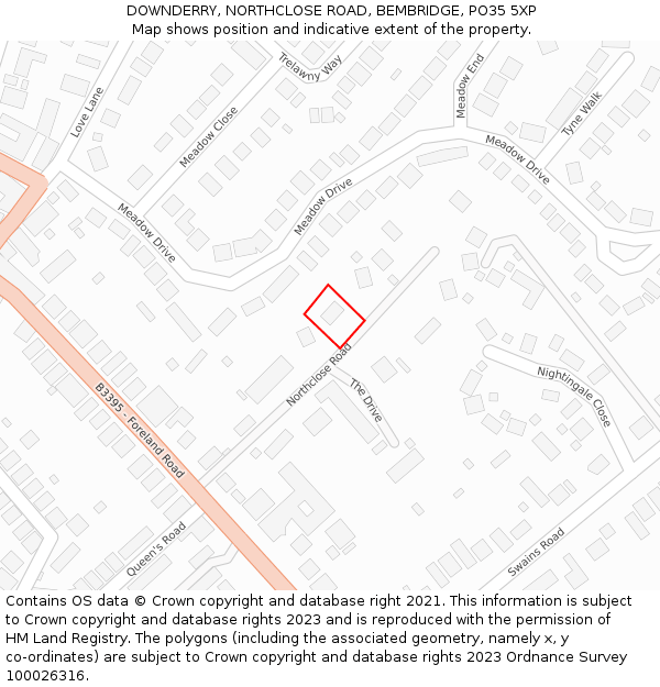 DOWNDERRY, NORTHCLOSE ROAD, BEMBRIDGE, PO35 5XP: Location map and indicative extent of plot