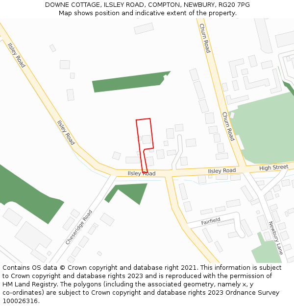 DOWNE COTTAGE, ILSLEY ROAD, COMPTON, NEWBURY, RG20 7PG: Location map and indicative extent of plot