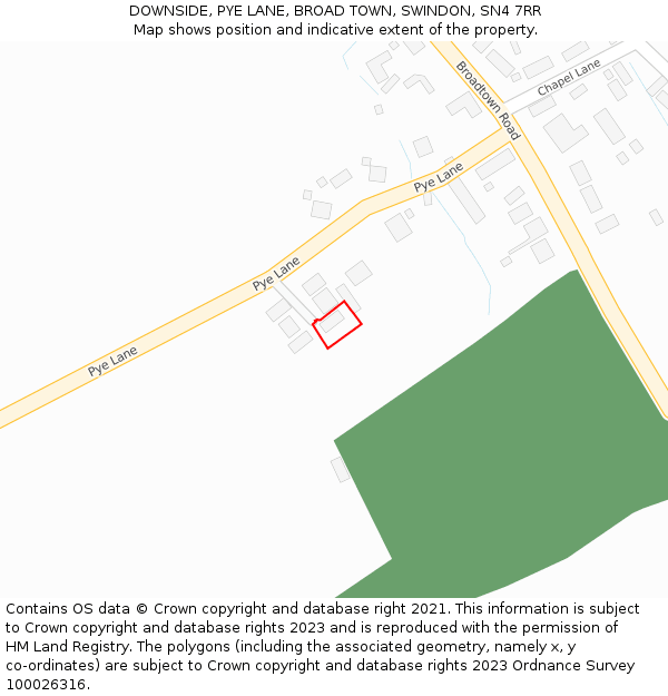 DOWNSIDE, PYE LANE, BROAD TOWN, SWINDON, SN4 7RR: Location map and indicative extent of plot