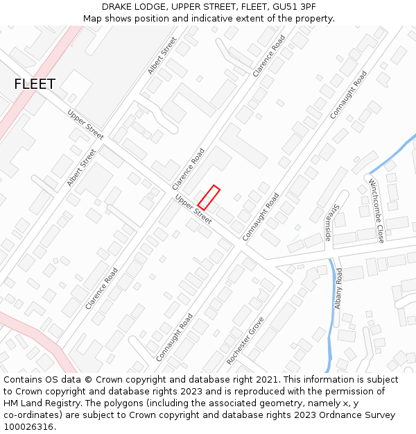 DRAKE LODGE, UPPER STREET, FLEET, GU51 3PF: Location map and indicative extent of plot