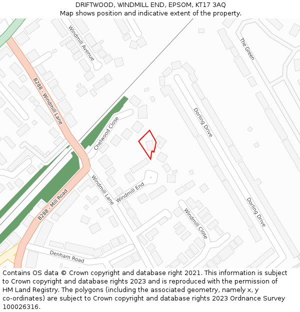 DRIFTWOOD, WINDMILL END, EPSOM, KT17 3AQ: Location map and indicative extent of plot