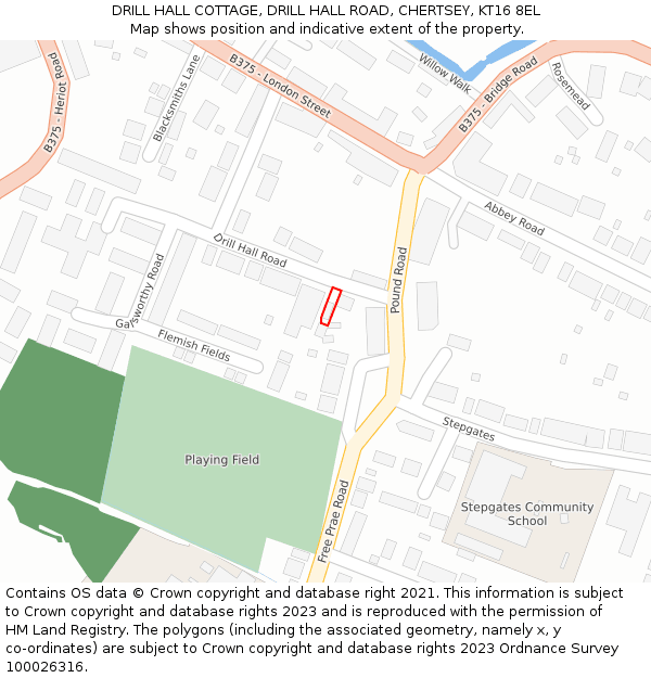 DRILL HALL COTTAGE, DRILL HALL ROAD, CHERTSEY, KT16 8EL: Location map and indicative extent of plot
