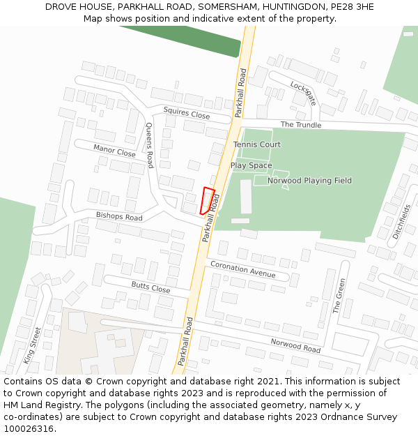 DROVE HOUSE, PARKHALL ROAD, SOMERSHAM, HUNTINGDON, PE28 3HE: Location map and indicative extent of plot