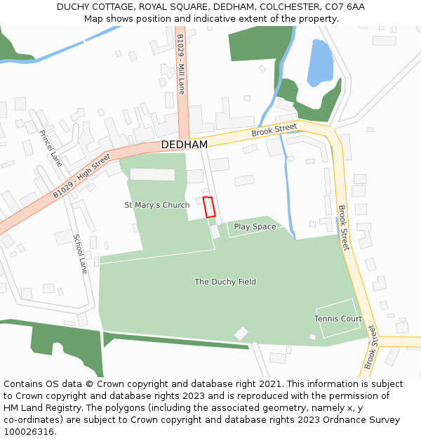 DUCHY COTTAGE, ROYAL SQUARE, DEDHAM, COLCHESTER, CO7 6AA: Location map and indicative extent of plot