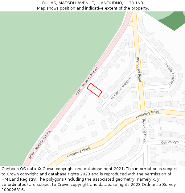 DULAS, MAESDU AVENUE, LLANDUDNO, LL30 1NR: Location map and indicative extent of plot