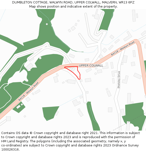 DUMBLETON COTTAGE, WALWYN ROAD, UPPER COLWALL, MALVERN, WR13 6PZ: Location map and indicative extent of plot