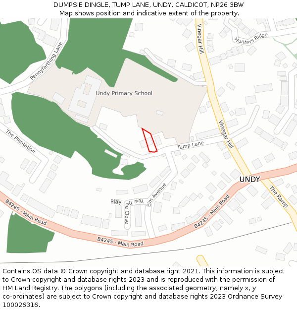 DUMPSIE DINGLE, TUMP LANE, UNDY, CALDICOT, NP26 3BW: Location map and indicative extent of plot