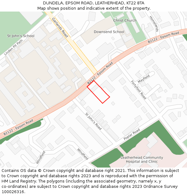 DUNDELA, EPSOM ROAD, LEATHERHEAD, KT22 8TA: Location map and indicative extent of plot