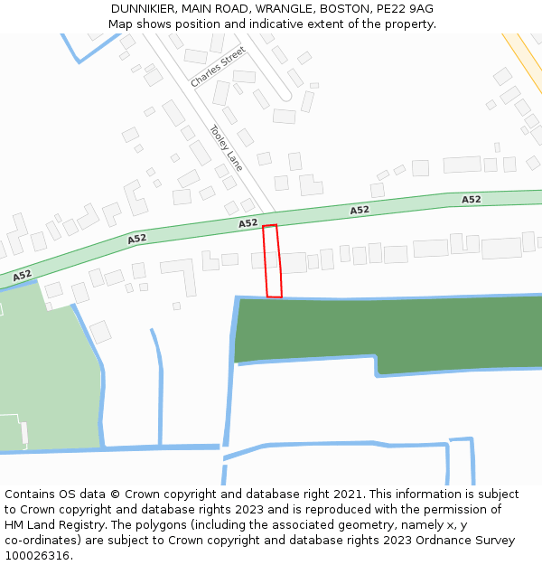 DUNNIKIER, MAIN ROAD, WRANGLE, BOSTON, PE22 9AG: Location map and indicative extent of plot