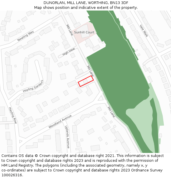DUNORLAN, MILL LANE, WORTHING, BN13 3DF: Location map and indicative extent of plot