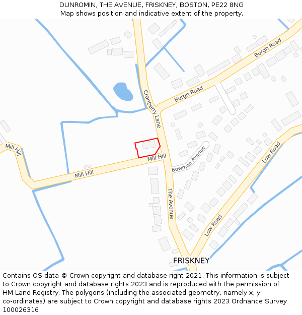 DUNROMIN, THE AVENUE, FRISKNEY, BOSTON, PE22 8NG: Location map and indicative extent of plot
