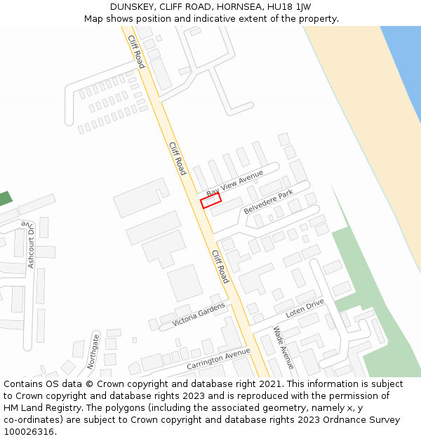DUNSKEY, CLIFF ROAD, HORNSEA, HU18 1JW: Location map and indicative extent of plot