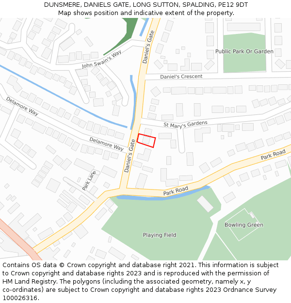 DUNSMERE, DANIELS GATE, LONG SUTTON, SPALDING, PE12 9DT: Location map and indicative extent of plot