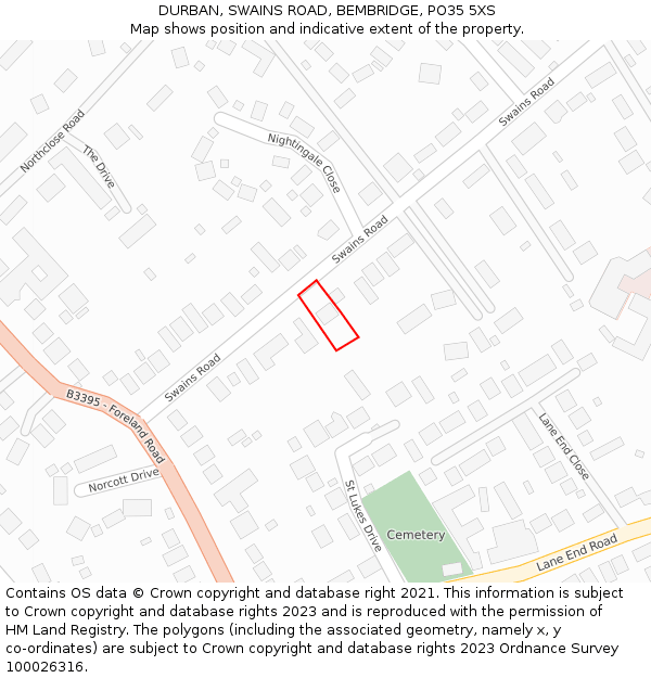 DURBAN, SWAINS ROAD, BEMBRIDGE, PO35 5XS: Location map and indicative extent of plot